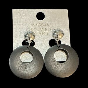 Dream Plus Clip On Earrings Black Wood Hoops NEW
